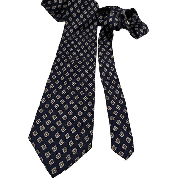 Stanford Silk Blue Tan Geometric Neck‎ Tie 100% Silk Made In U.S.A. - Picture 1 of 6